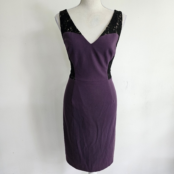 Black Halo "Guipure" Purple and Black Sheath Dress - Picture 3 of 10